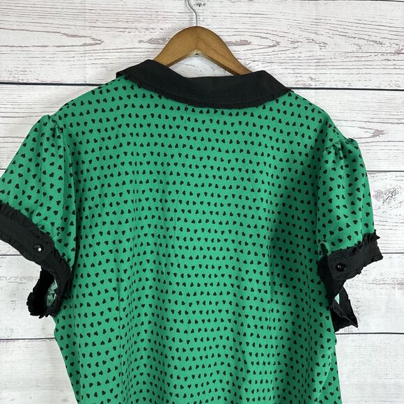 Hell Bunny Shirt Top Womens 6X Kelly Green Hearts Goth Grunge Button Stretch - Picture 6 of 13
